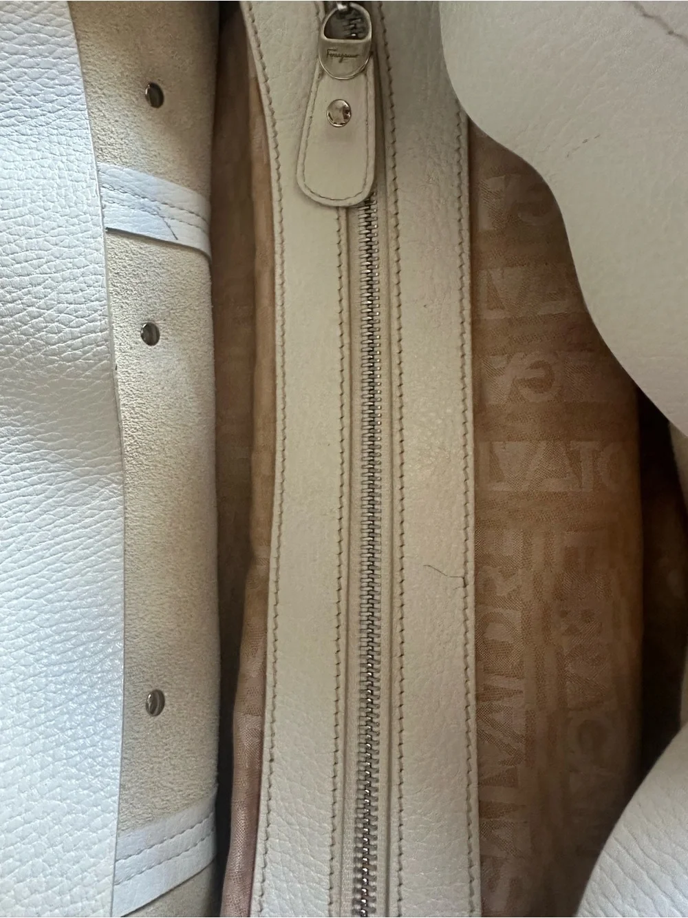 Salvatore Ferragamo Cream Pebbled Leather Top-Handle Tote - Picture 7 of 13